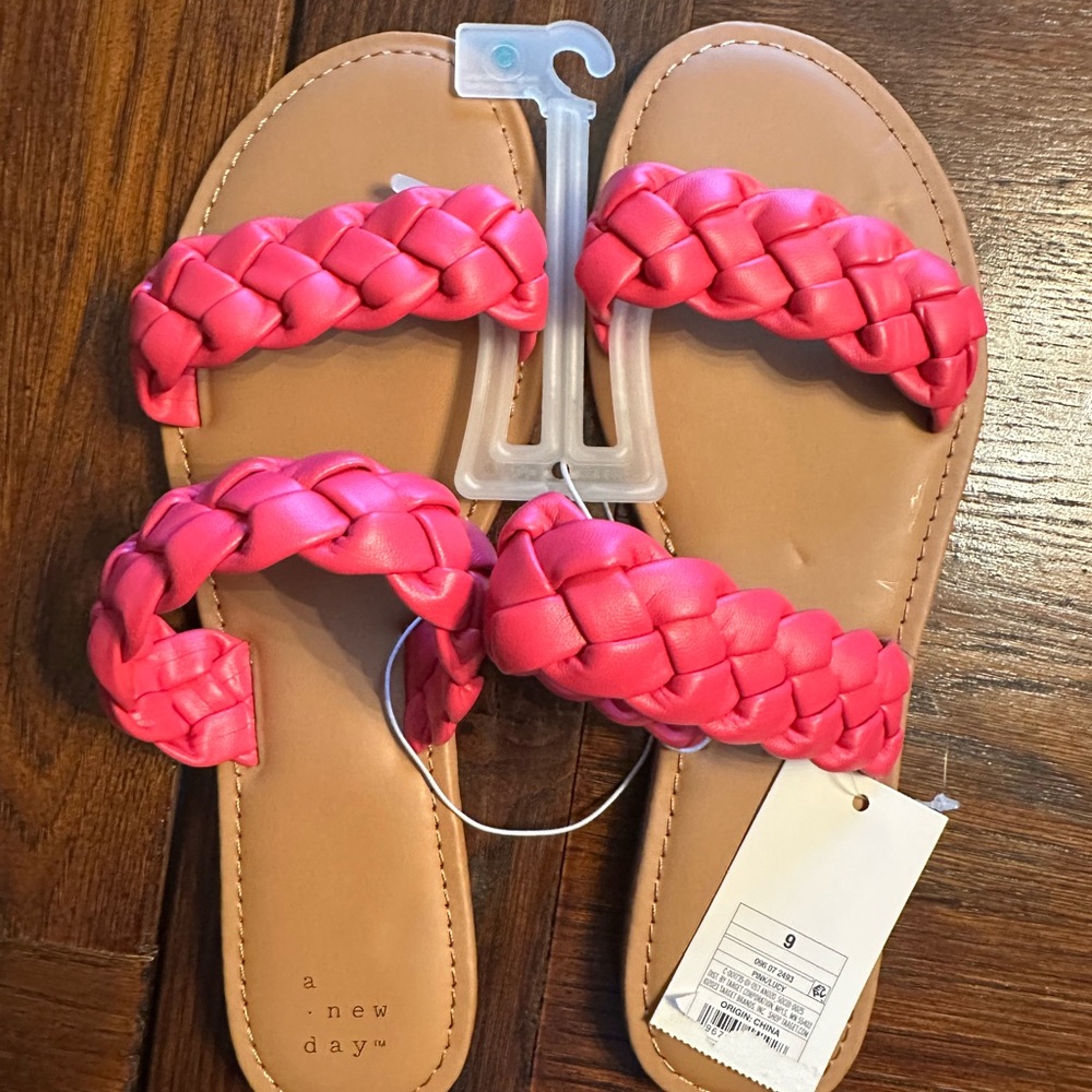 A New Day Pink and Tan Braided Sandals